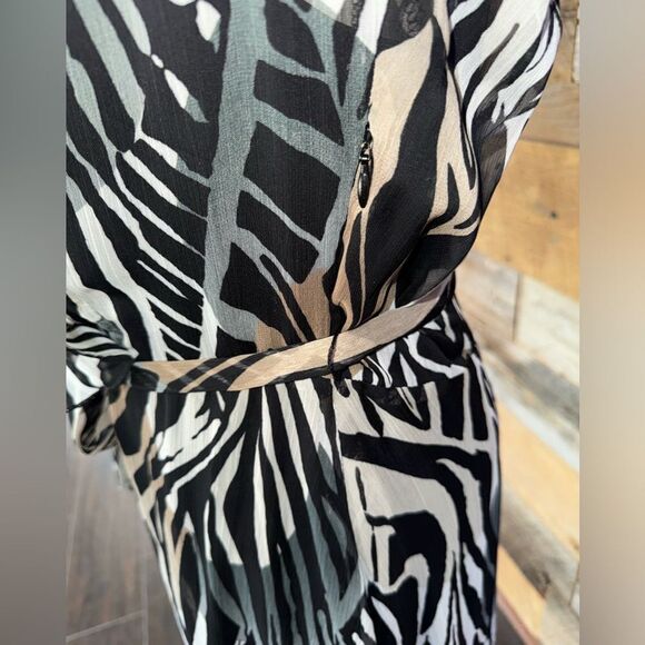 MSK Zebra Animal Print Sheer A-Line tie Dress black liner - Picture 6 of 10